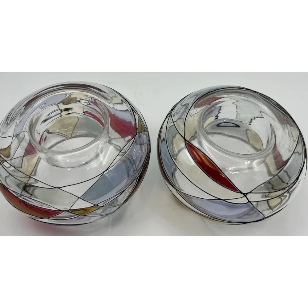 VNTG set of 2 PartyLite Mosiac Stained Glass Bubble Tea candle Light Holders